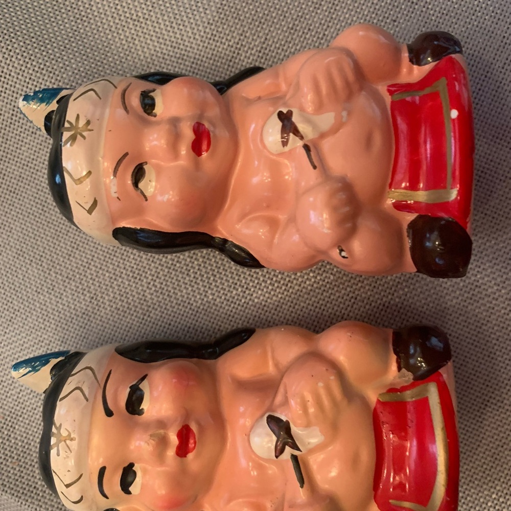 Vintage Ceramic Salt & Pepper set with Red Accents